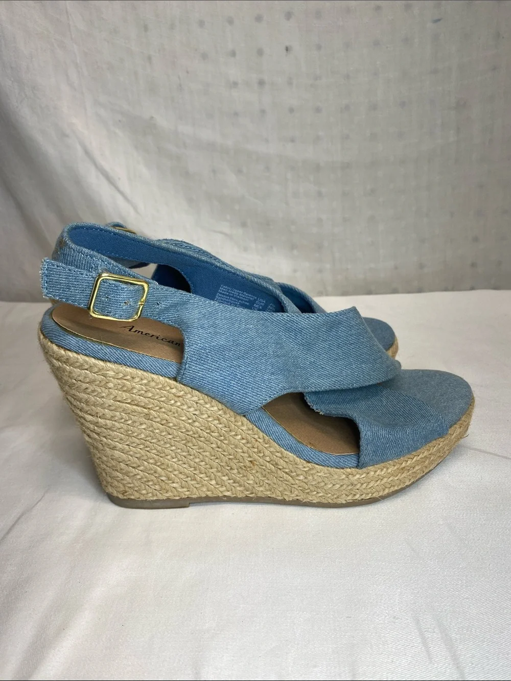 American Eagle Outfitters Denim Blue Espadrille Wedge Sandals Size 7.5